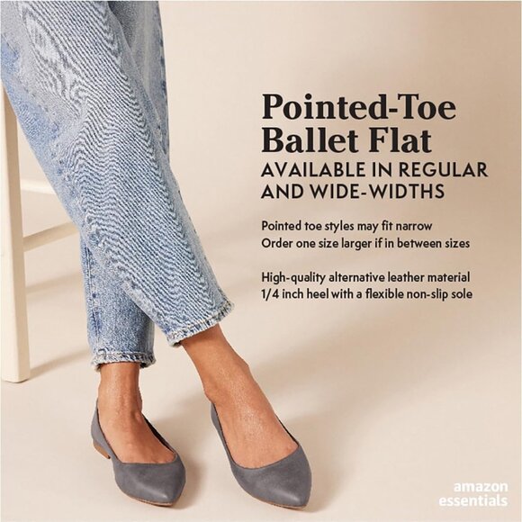 Womens Beige Faux Leather Closed Pointed-Toe Low Heel Slip On Ballet Flat Shoes - Picture 2 of 5